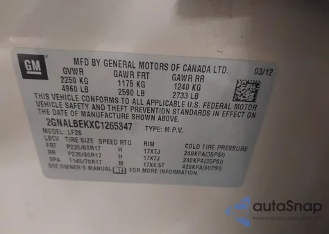 2012 Chevrolet Equinox Ls from USA, damaged, VIN 2GNALBEKXC1265347